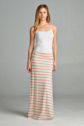 Striped jersey knit maxi skirt in coral