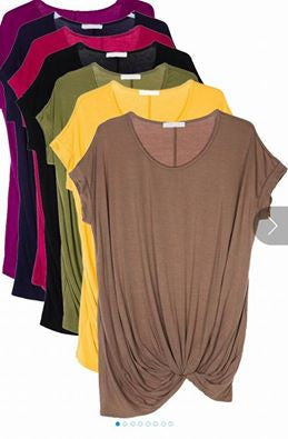 SOLID SHORT SLEEVES FRONT TWISTED TUNIC TOP